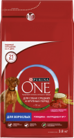 Корм сухой для взрослых собак PURINA ONE с высоким содержанием говядины и с рисом, для средних и крупных пород, 3,8кг