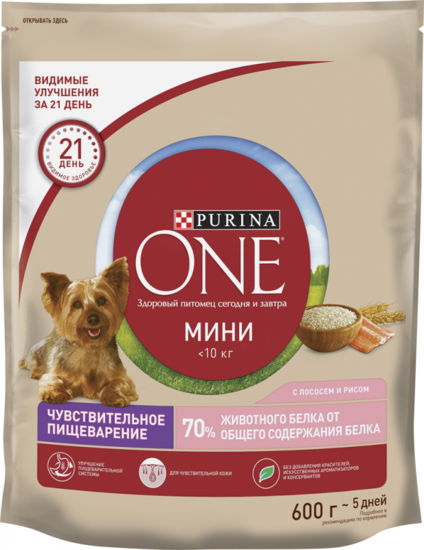 Корм сухой для взрослых собак PURINA ONE с лососем и рисом, с чувствительным пищеварением, для мелких пород, 600г Корм сухой для взрослых собак PURINA ONE с лососем и рисом, с чувствительным пищеварением, для мелких пород, 600г