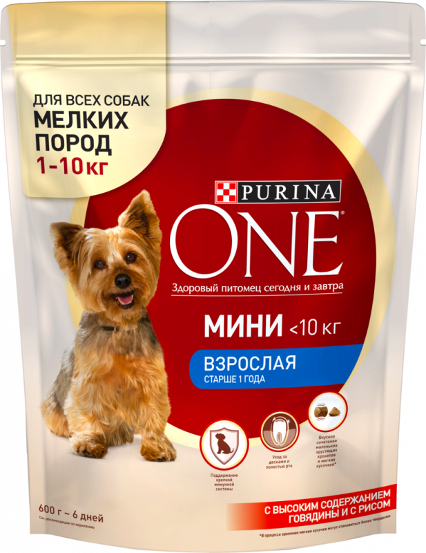 Корм сухой для взрослых собак PURINA ONE с высоким содержанием говядины и с рисом, при активном образе жизни, для мелких пород, 600г Корм сухой для взрослых собак PURINA ONE с высоким содержанием говядины и с рисом, при активном образе жизни, для мелких пород, 600г