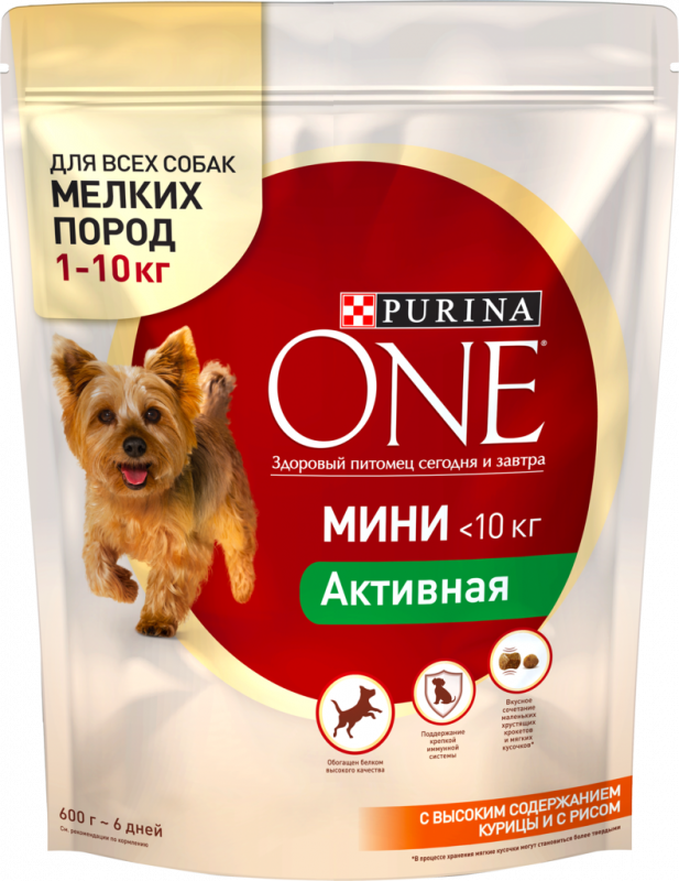 Корм сухой для взрослых собак PURINA ONE с высоким содержанием курицы и с рисом, при активном образе жизни, для мелких пород, 600г Корм сухой для взрослых собак PURINA ONE с высоким содержанием курицы и с рисом, при активном образе жизни, для мелких пород, 600г
