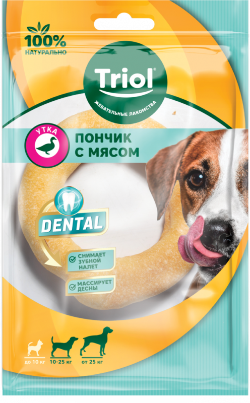 Лакомство для собак TRIOL Dental Пончик жевательный с мясом утки, 65г Лакомство для собак TRIOL Dental Пончик жевательный с мясом утки, 65г
