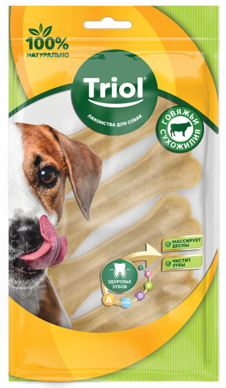 Лакомство для собак TRIOL Кость из жил 10см, 4x30-40г Лакомство для собак TRIOL Кость из жил 10см, 4x30-40г