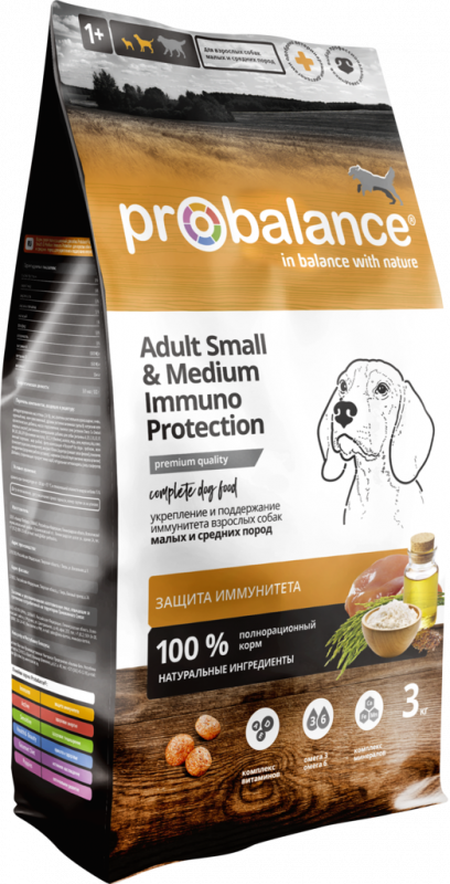 Корм сухой для собак PROBALANCE Immuno Adult Small&Medium для малых и средних пород, 3кг Корм сухой для собак PROBALANCE Immuno Adult Small&Medium для малых и средних пород, 3кг