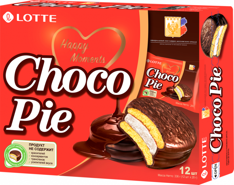 Печенье LOTTE Choco Pie бисквитное в шоколадной глазури, 12х28г Печенье LOTTE Choco Pie бисквитное в шоколадной глазури, 12х28г
