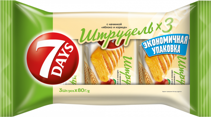 Штрудель 7DAYS с яблоком и корицей, 3x80г Штрудель 7DAYS с яблоком и корицей, 3x80г