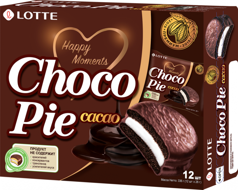 Пирожное LOTTE Choco Pie cacao бисквитное в шоколадной глазури, 12х28г Пирожное LOTTE Choco Pie cacao бисквитное в шоколадной глазури, 12х28г