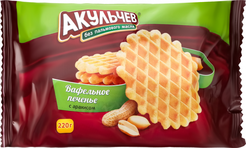 Печенье сахарное АКУЛЬЧЕВ Вафельное рассыпчатое с арахисом, 220г Печенье сахарное АКУЛЬЧЕВ Вафельное рассыпчатое с арахисом, 220г