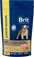 Корм сухой для молодых собак BRIT Premium Junior M, для средних пород, 3кг