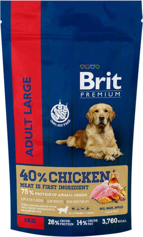 Корм сухой для взрослых собак BRIT Premium Adult L для крупных пород, 3кг Корм сухой для взрослых собак BRIT Premium Adult L для крупных пород, 3кг