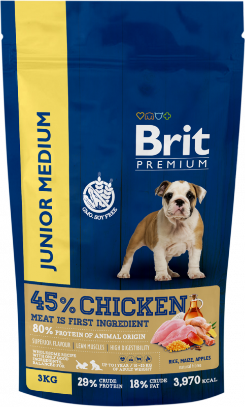 Корм сухой для молодых собак BRIT Premium Junior M, для средних пород, 3кг Корм сухой для молодых собак BRIT Premium Junior M, для средних пород, 3кг