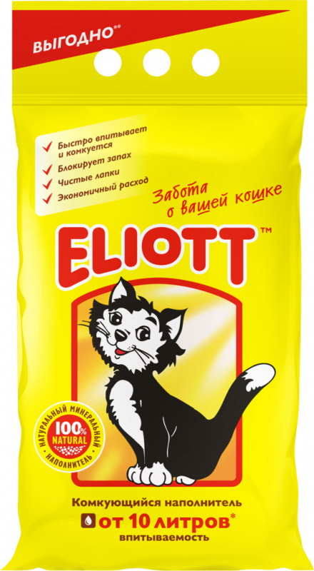 Наполнитель бентонитовый для кошачьего туалета ELIOTT комкующийся, 10л Наполнитель бентонитовый для кошачьего туалета ELIOTT комкующийся, 10л
