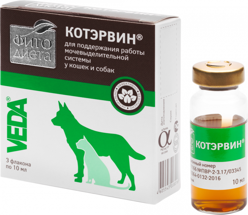Добавка кормовая для кошек и собак VEDA Фитодиета Котэрвин, 3x10мл