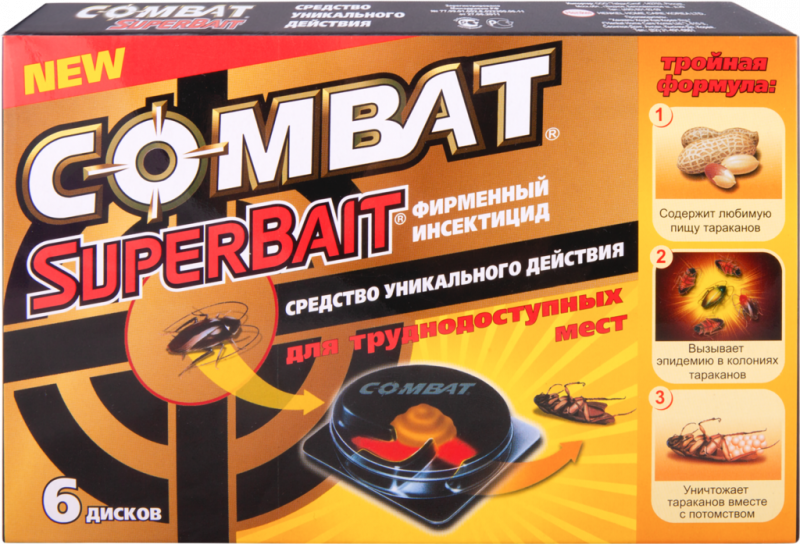 Инсектицид для борьбы с тараканами COMBAT Super Bait, 6шт Инсектицид для борьбы с тараканами COMBAT Super Bait, 6шт