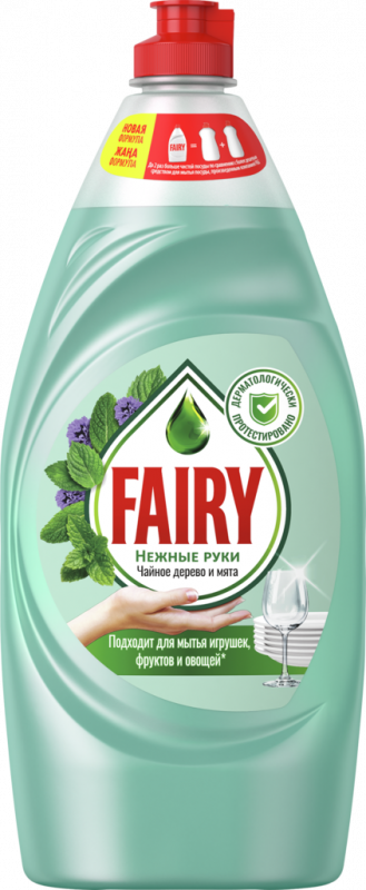 Средство для мытья посуды FAIRY Нежные руки Чайное дерево и Мята, 900мл Средство для мытья посуды FAIRY Нежные руки Чайное дерево и Мята, 900мл