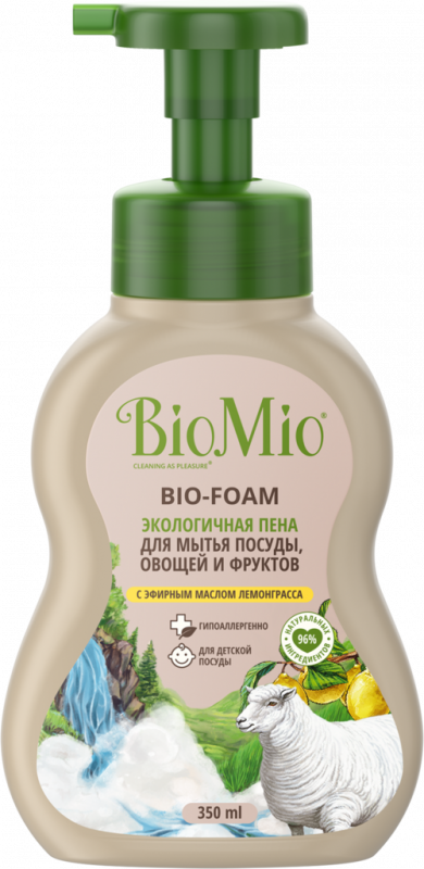 Пена для мытья посуды, овощей и фруктов BIOMIO Bio-foam Лемонграсс, экологичная, 350мл Пена для мытья посуды, овощей и фруктов BIOMIO Bio-foam Лемонграсс, экологичная, 350мл