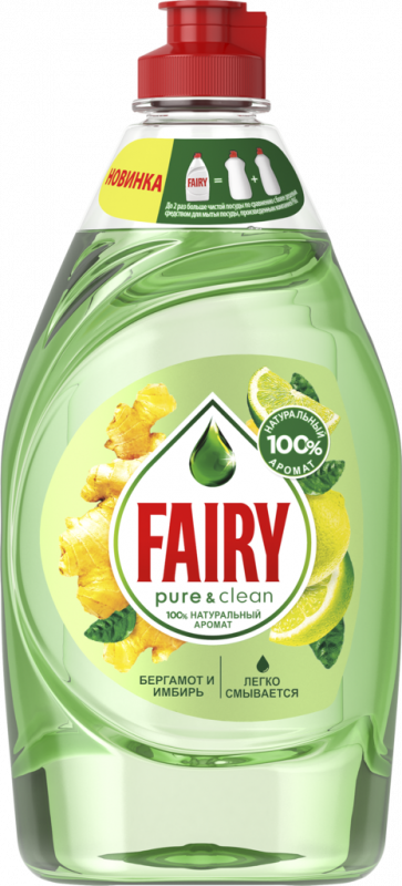 Средство для мытья посуды FAIRY Pure&Clean Бергамот и Имбирь, 450мл Средство для мытья посуды FAIRY Pure&Clean Бергамот и Имбирь, 450мл