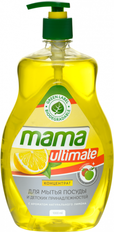 Средство для мытья посуды и детских принадлежностей MAMAULTIMATE концентрированный с ароматом натурального лимона, 1л Средство для мытья посуды и детских принадлежностей MAMAULTIMATE концентрированный с ароматом натурального лимона, 1л