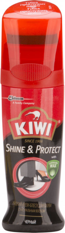 Крем-блеск жидкий для обуви KIWI Shine&Protect черный, 75мл Крем-блеск жидкий для обуви KIWI Shine&Protect черный, 75мл