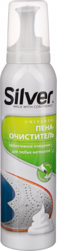 Пена-очиститель для всех типов кожи и текстиля SILVER Universal универсальная, 150мл Пена-очиститель для всех типов кожи и текстиля SILVER Universal универсальная, 150мл