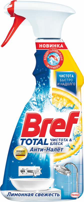 Средство для чистки ванной и туалета BREF Total Анти-Налет Лимонная свежесть, 500мл Средство для чистки ванной и туалета BREF Total Анти-Налет Лимонная свежесть, 500мл