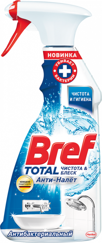 Средство для чистки ванной и туалета BREF Total Анти-Налет Антибактериальный, 500мл