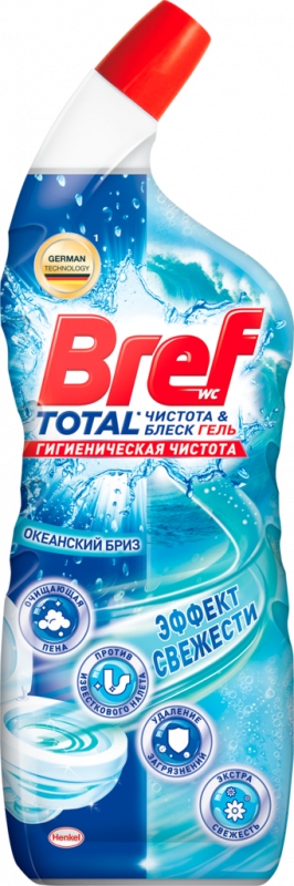 Гель для чистки унитаза BREF Total Чистота и блеск Океанский бриз, 700мл Гель для чистки унитаза BREF Total Чистота и блеск Океанский бриз, 700мл