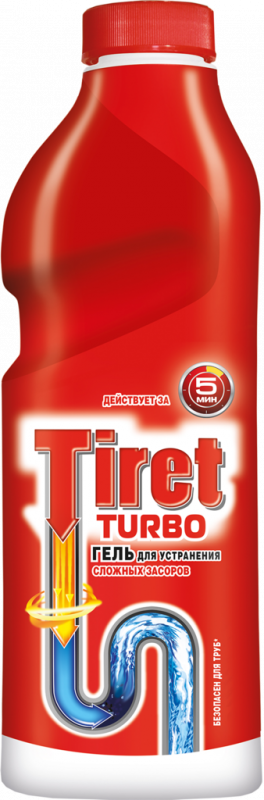 Гель для удаления засоров в канализационных трубах TIRET Turbo, 1л Гель для удаления засоров в канализационных трубах TIRET Turbo, 1л