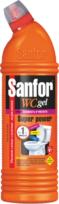 Средство для чистки туалета SANFOR Wc Gel Super Power, 1л Средство для чистки туалета SANFOR Wc Gel Super Power, 1л