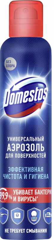 Аэрозоль чистящий для поверхностей DOMESTOS Универсальный, 250мл Аэрозоль чистящий для поверхностей DOMESTOS Универсальный, 250мл