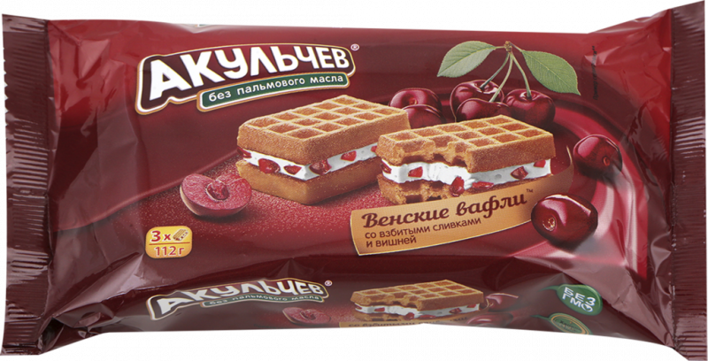 Вафли мягкие АКУЛЬЧЕВ Венские со взбитыми сливками и вишней, 112г Вафли мягкие АКУЛЬЧЕВ Венские со взбитыми сливками и вишней, 112г