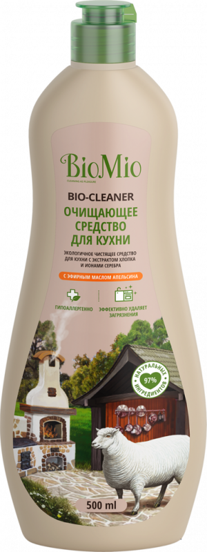 Средство для чистки кухни BIOMIO Bio–Kitchen Cleaner с экстрактом хлопка экологичное, 500мл