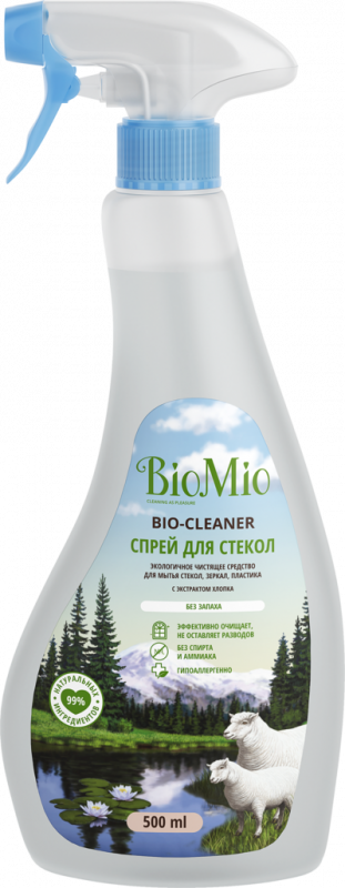 Средство для чистки стекол, зеркал, пластика BIOMIO Bio-Glass Cleaner, 500мл Средство для чистки стекол, зеркал, пластика BIOMIO Bio-Glass Cleaner, 500мл