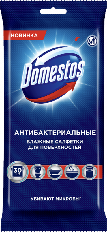 Салфетки влажные для очищения поверхностей DOMESTOS антибактериальные, 30шт Салфетки влажные для очищения поверхностей DOMESTOS антибактериальные, 30шт