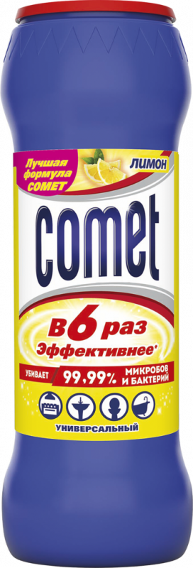 Порошок для чистки COMET Лимон с дезинфицирующими свойствами с хлоринолом, 475г Порошок для чистки COMET Лимон с дезинфицирующими свойствами с хлоринолом, 475г