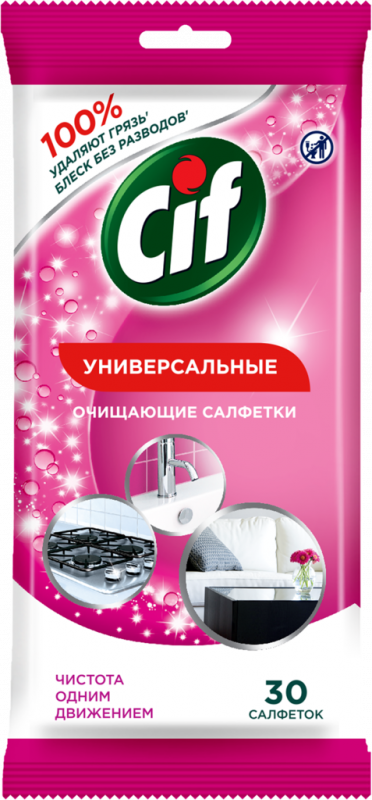 Салфетки влажные для очищения поверхностей CIF без разводов, универсальные, 30шт Салфетки влажные для очищения поверхностей CIF без разводов, универсальные, 30шт