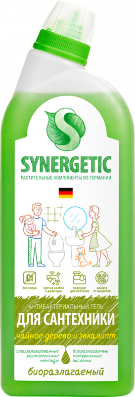 Гель для мытья сантехники SYNERGETIC биоразлагаемое с чайным деревом и эвкалиптом, 700мл Гель для мытья сантехники SYNERGETIC биоразлагаемое с чайным деревом и эвкалиптом, 700мл