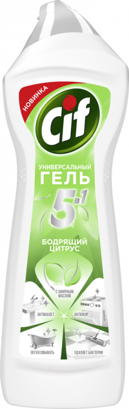 Гель чистящий для всех поверхностей CIF Бодрящий цитрус, 750мл Гель чистящий для всех поверхностей CIF Бодрящий цитрус, 750мл
