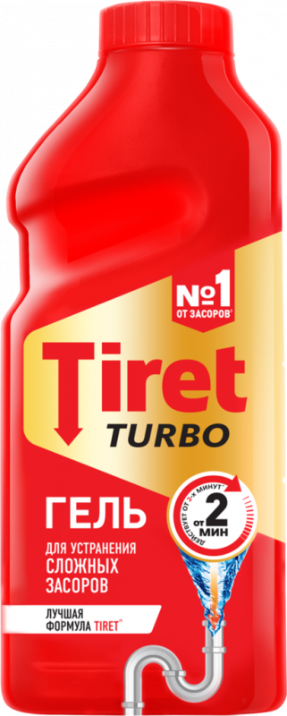 Гель для удаления засоров в канализационных трубах TIRET Turbo, 500мл Гель для удаления засоров в канализационных трубах TIRET Turbo, 500мл