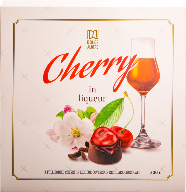 Конфеты DOLCE ALBERO из темного шоколада с вишней в ликере, 200г Конфеты DOLCE ALBERO из темного шоколада с вишней в ликере, 200г