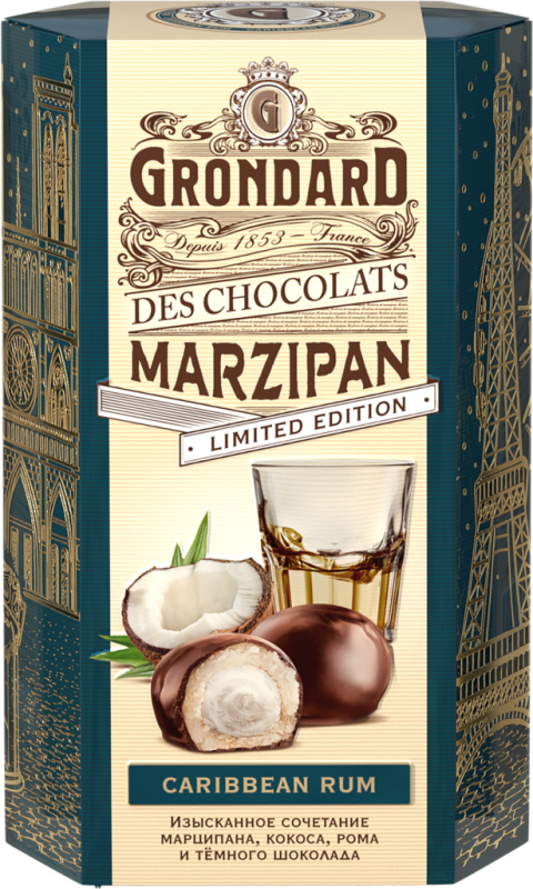 Конфеты GRONDARD Марципановые с кокосовой начинкой и ромом, 140г Конфеты GRONDARD Марципановые с кокосовой начинкой и ромом, 140г