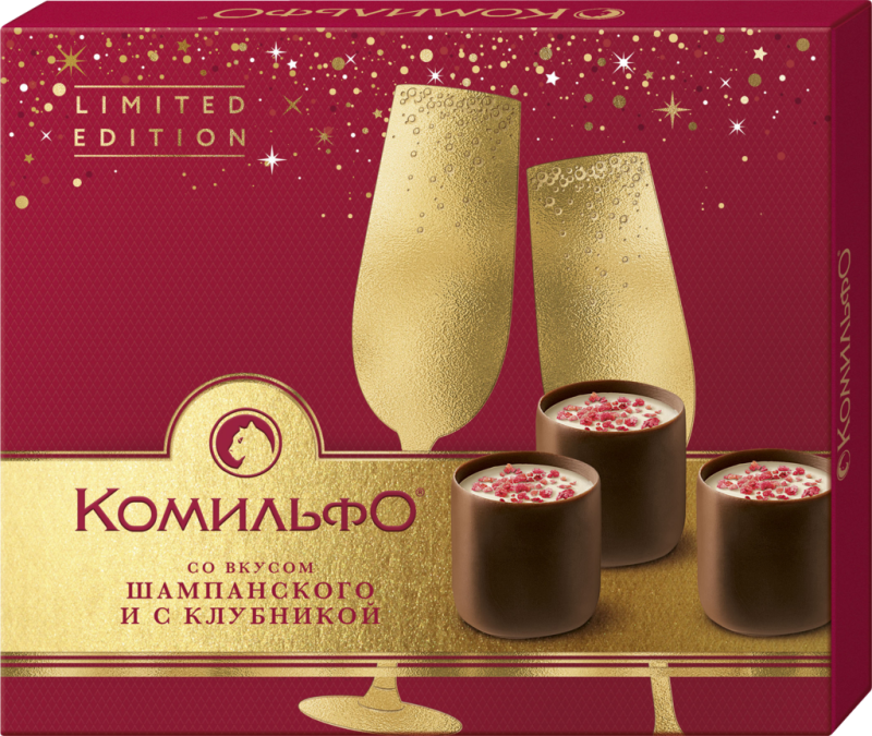 Конфеты КОМИЛЬФО С клубникой и с двухслойной начинкой со вкусами шампанского