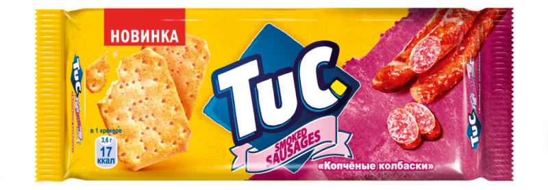 Крекер TUC Smoked sausages Копченые колбаски, 100г