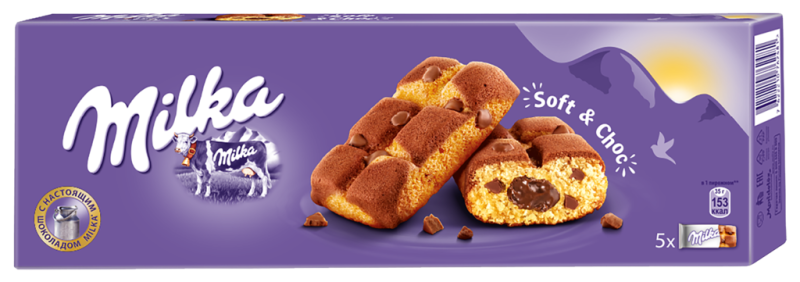 Пирожное бисквитное MILKA Soft & choc с кусочками шоколада и шоколадной начинкой, 175г Пирожное бисквитное MILKA Soft & choc с кусочками шоколада и шоколадной начинкой, 175г