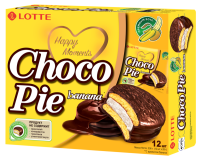 Печенье LOTTE Choco Pie Banana бисквитное в шоколадной глазури, 12х28г