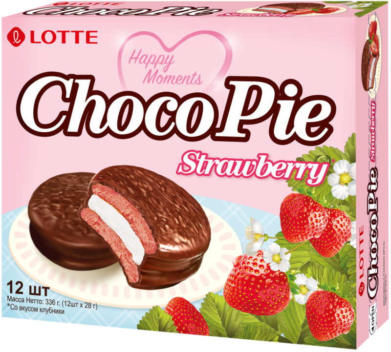 Печенье глазированное LOTTE Choco Pie со вкусом клубники, 336г Печенье глазированное LOTTE Choco Pie со вкусом клубники, 336г