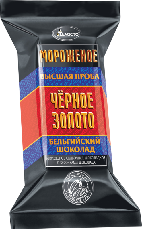 Мороженое ТАЛОСТО Черное золото Шоколадное с кусочками шоколада 8%, без змж, брикет, 200г