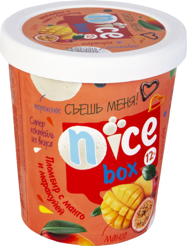 Мороженое ПЕРВЫЙ ВКУС Пломбир с манго и соком маракуйи 12%, без змж, ведро, 450г