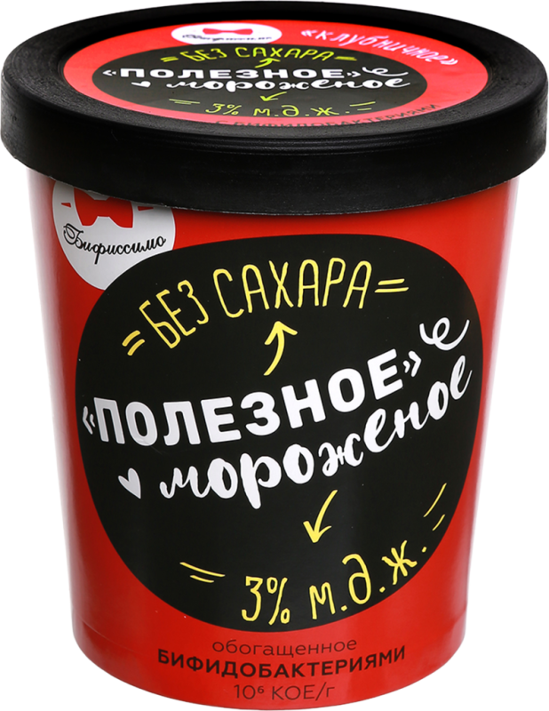 Мороженое БИФИССИМО Полезное мороженое Клубничное без сахара, обогащенное пробиотиками 3%, без змж, картонный стакан, 500г Мороженое БИФИССИМО Полезное мороженое Клубничное без сахара, обогащенное пробиотиками 3%, без змж, картонный стакан, 500г