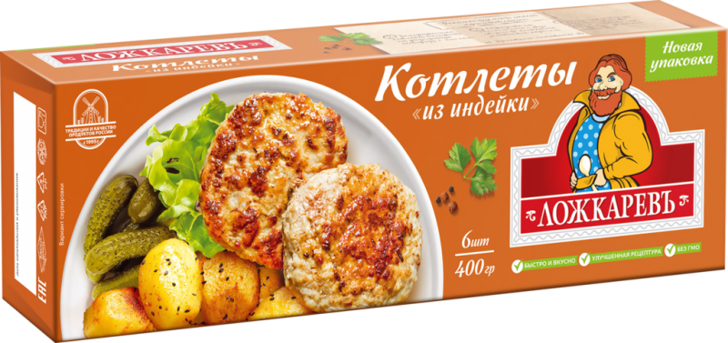 Котлеты ЛОЖКАРЕВЪ из индейки, 400г Котлеты ЛОЖКАРЕВЪ из индейки, 400г