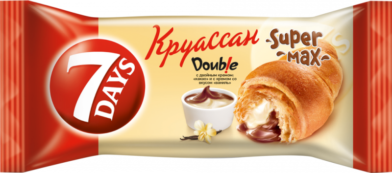 Круассан 7DAYS Super Max Double с двойным кремом какао и ваниль, 110г